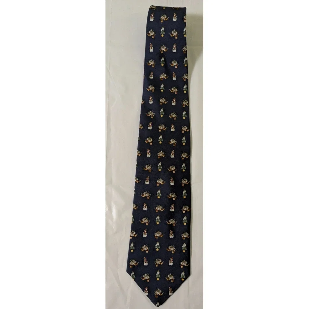 Men's Navy Holiday Pattern Silk Tie